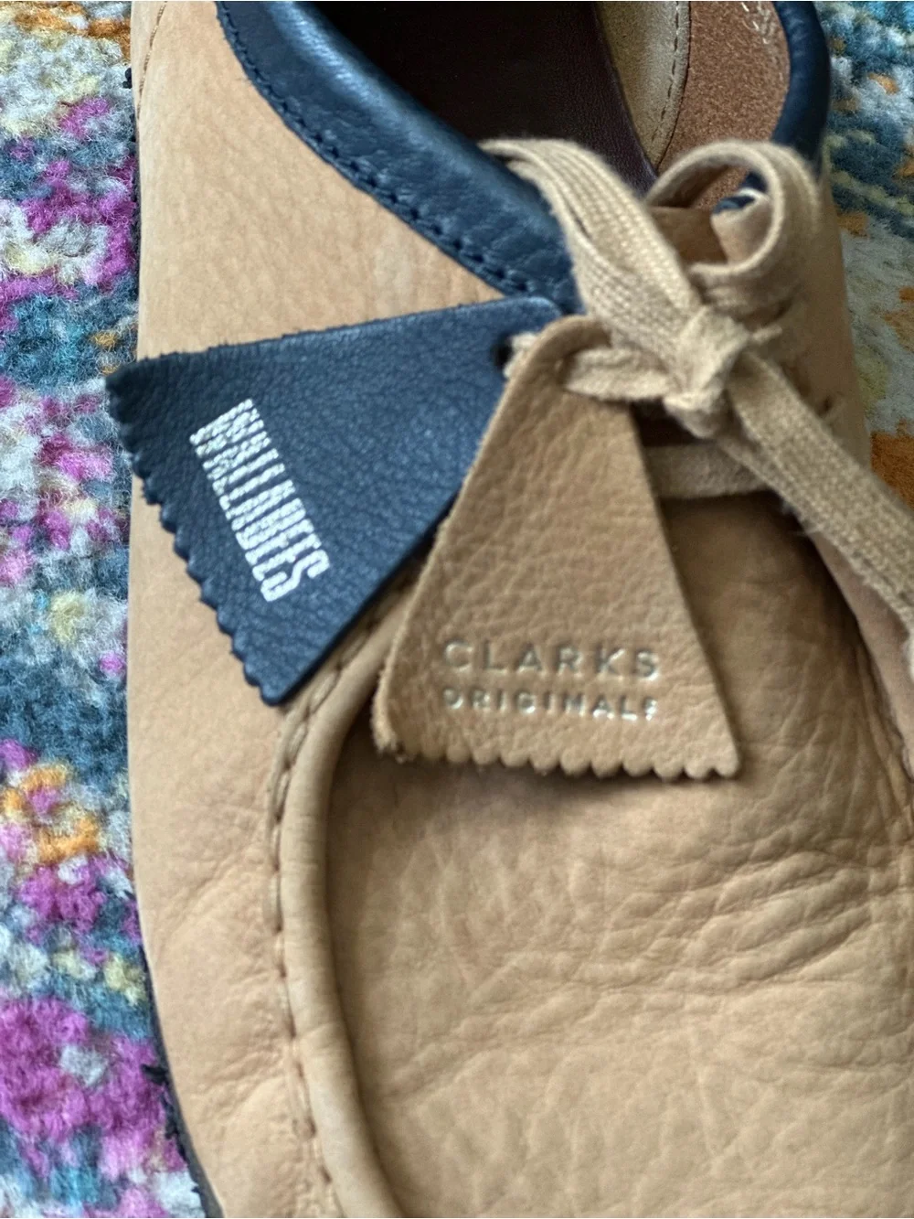 Clarks Tan Leather Wallabee Shoes with Black Collar
